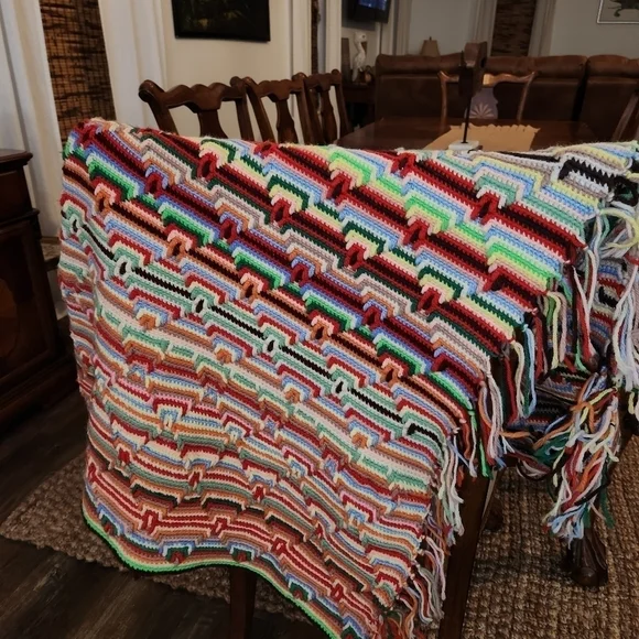 HANDMADE Crochet Multi-colored Blanket - Picture 8 of 9